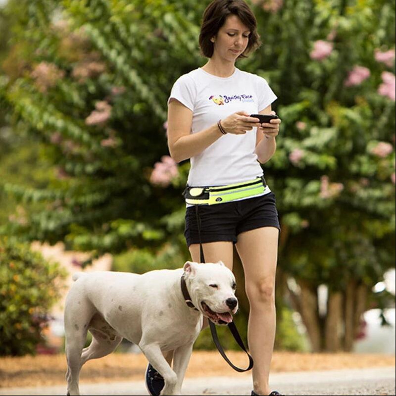 Hands-Free Dog Leash Belt with Bungee, Phone Pocket and Bottle Holder